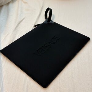 Versace Black Embossed Logo Pouch with Wrist Strap